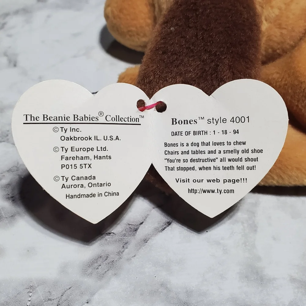 BONES the‎ Dog Retired Ty Beanie Baby Style 4001 Tag ERRORS Near MINT PVC RARE